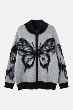 Concert Outfit Hand-Painted Butterfly Mohair Jacquard Cardigan