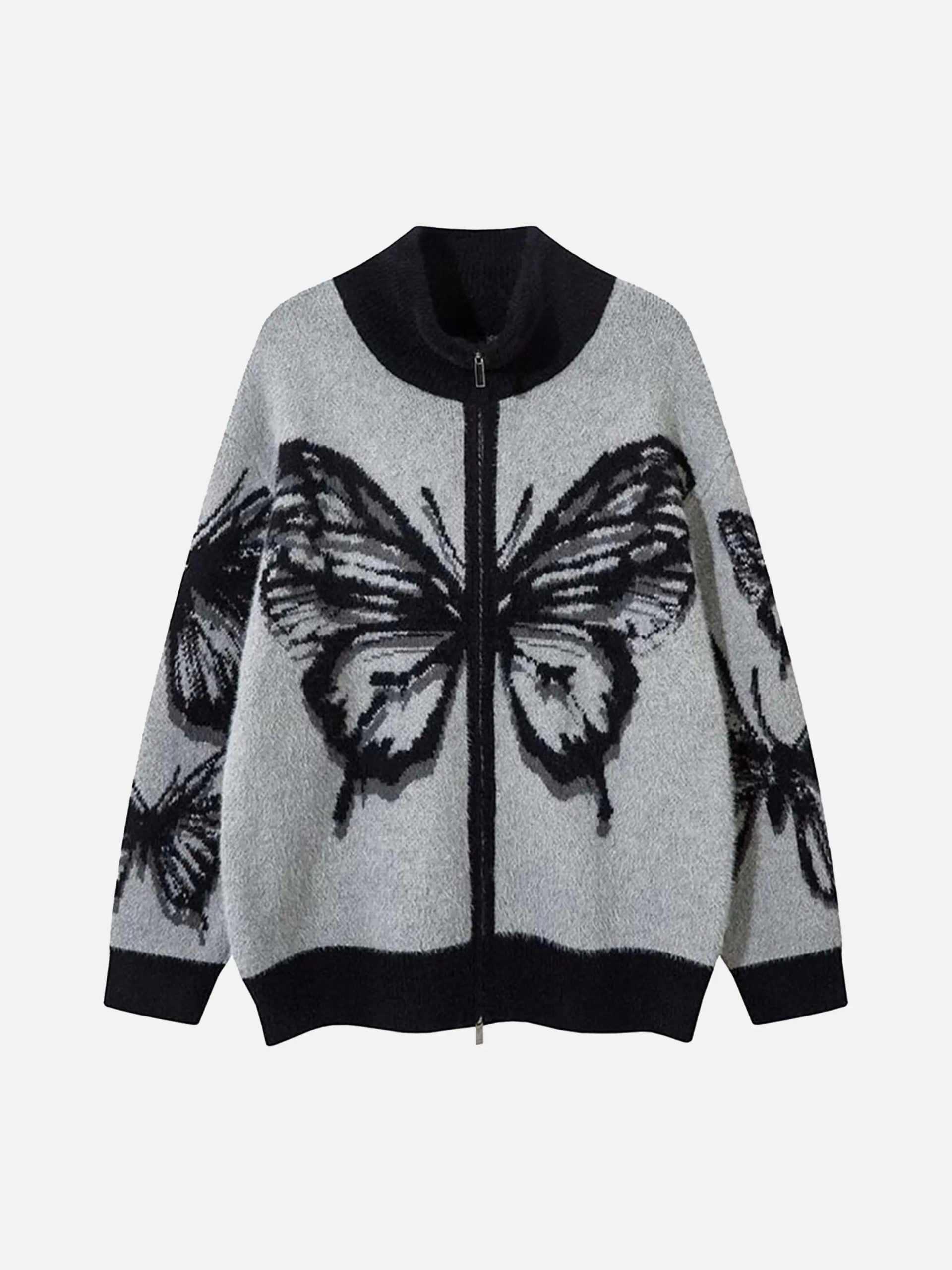 Concert Outfit Hand-Painted Butterfly Mohair Jacquard Cardigan Concert Outfit Hand-Painted Butterfly Mohair Jacquard Cardigan