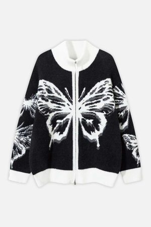 Concert Outfit Hand-Painted Butterfly Mohair Jacquard Cardigan