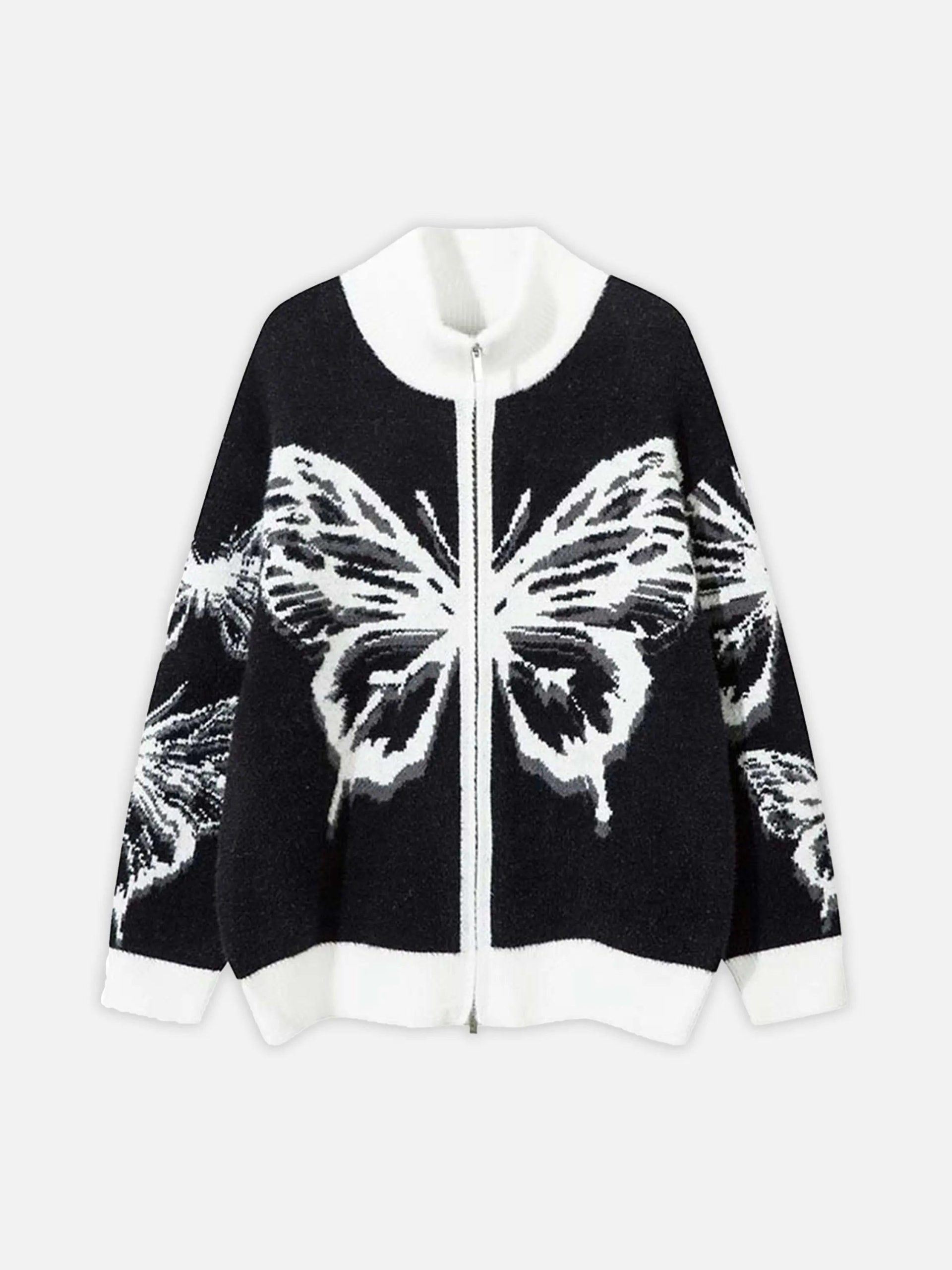 Concert Outfit Hand-Painted Butterfly Mohair Jacquard Cardigan Concert Outfit Hand-Painted Butterfly Mohair Jacquard Cardigan