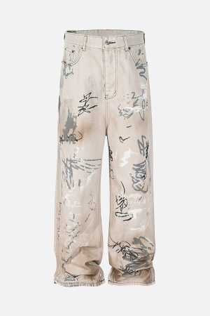 Concert Outfit Hand-Painted Graffiti Baggy Jeans