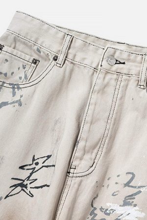 Concert Outfit Hand-Painted Graffiti Baggy Jeans