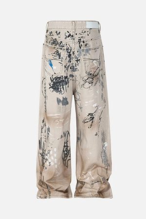 Concert Outfit Hand-Painted Graffiti Baggy Jeans