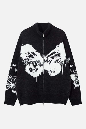 Concert Outfit Hand-Painted Slogan Butterfly Jacquard Cardigan