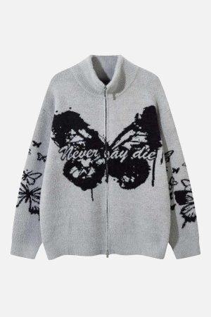 Concert Outfit Hand-Painted Slogan Butterfly Jacquard Cardigan
