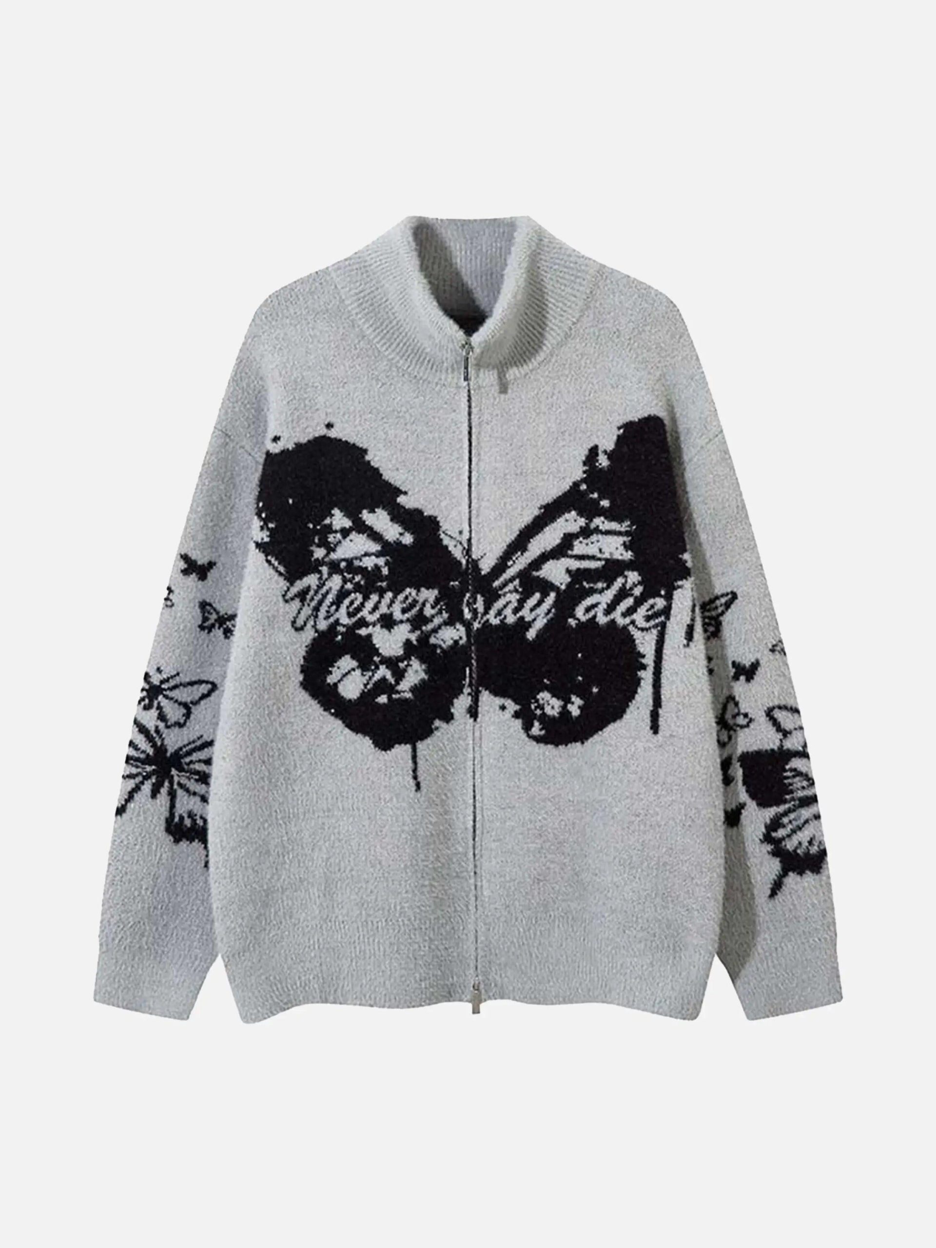 Concert Outfit Hand-Painted Slogan Butterfly Jacquard Cardigan Concert Outfit Hand-Painted Slogan Butterfly Jacquard Cardigan