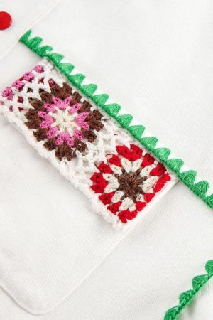 Concert Outfit Handmade Floral Crochet Utility Denim Jacket