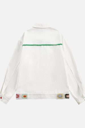 Concert Outfit Handmade Floral Crochet Utility Denim Jacket