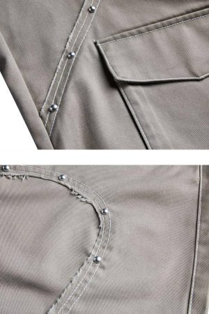 Concert Outfit Heart Rivet Multi-Pocket Jeans