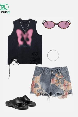 Concert Outfit Heavy Craftsmanship Lace Crop Jorts