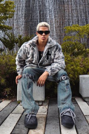 Concert Outfit Heavy-Duty Faux Lambswool Tie-Dye Urban Jacket