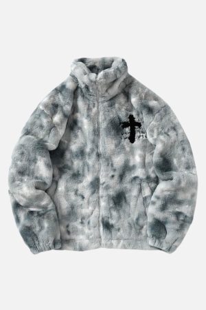 Concert Outfit Heavy-Duty Faux Lambswool Tie-Dye Urban Jacket