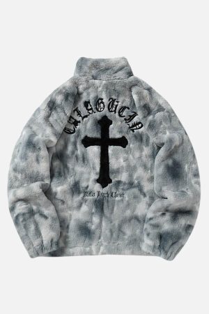 Concert Outfit Heavy-Duty Faux Lambswool Tie-Dye Urban Jacket