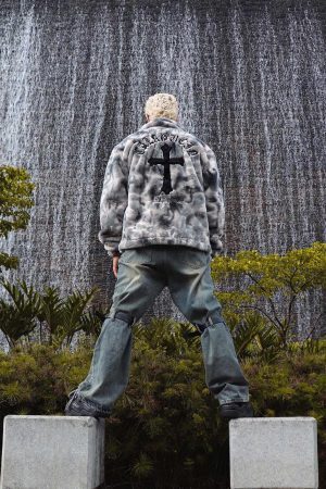 Concert Outfit Heavy-Duty Faux Lambswool Tie-Dye Urban Jacket