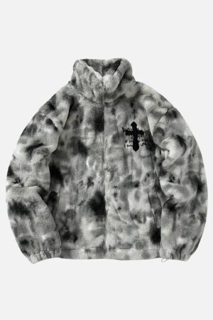 Concert Outfit Heavy-Duty Faux Lambswool Tie-Dye Urban Jacket