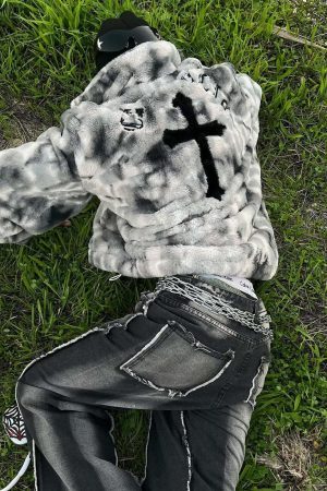 Concert Outfit Heavy-Duty Faux Lambswool Tie-Dye Urban Jacket