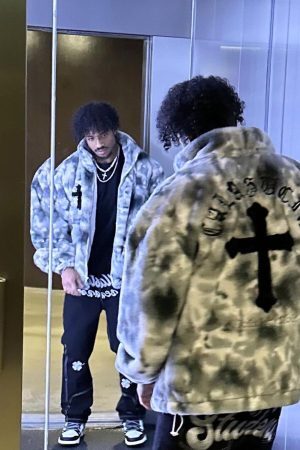 Concert Outfit Heavy-Duty Faux Lambswool Tie-Dye Urban Jacket