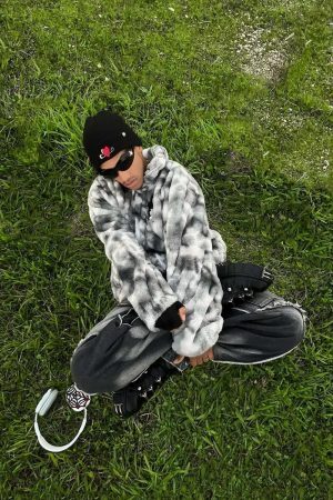 Concert Outfit Heavy-Duty Faux Lambswool Tie-Dye Urban Jacket