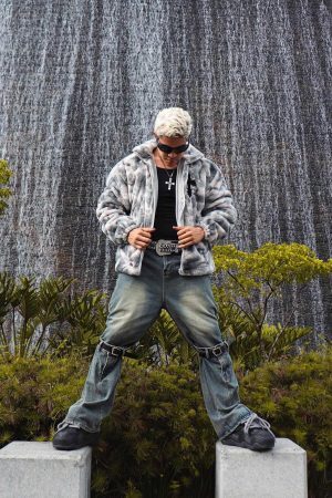 Concert Outfit Heavy-Duty Faux Lambswool Tie-Dye Urban Jacket