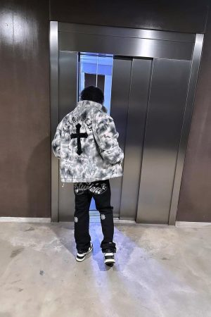 Concert Outfit Heavy-Duty Faux Lambswool Tie-Dye Urban Jacket