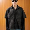 Concert Outfit Heavy Plaid Pleated Striped Faux Two-Piece Polo Shirt