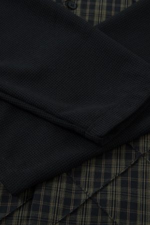 Concert Outfit Heavy Plaid Pleated Striped Faux Two-Piece Polo Shirt