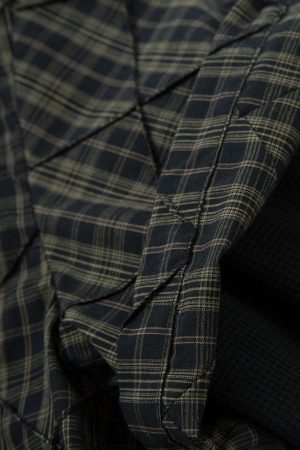 Concert Outfit Heavy Plaid Pleated Striped Faux Two-Piece Polo Shirt