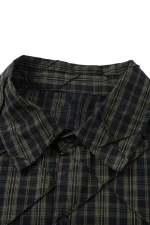 Concert Outfit Heavy Plaid Pleated Striped Faux Two-Piece Polo Shirt