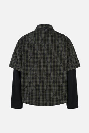 Concert Outfit Heavy Plaid Pleated Striped Faux Two-Piece Polo Shirt