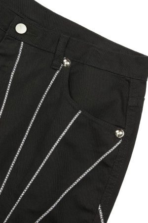 Concert Outfit Heavy Spider Web Embroidered Topstitch Jeans