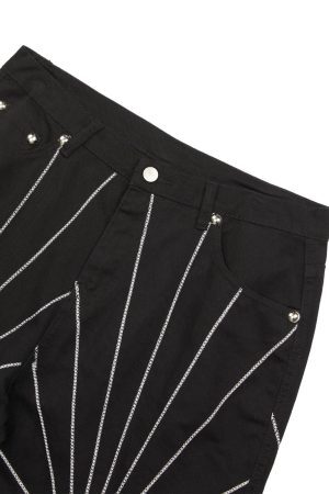 Concert Outfit Heavy Spider Web Embroidered Topstitch Jeans