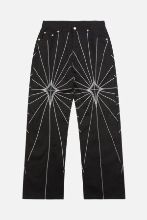 Concert Outfit Heavy Spider Web Embroidered Topstitch Jeans