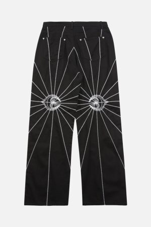 Concert Outfit Heavy Spider Web Embroidered Topstitch Jeans