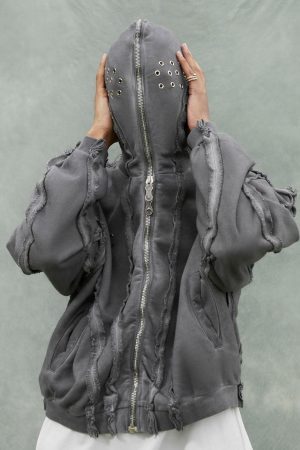 Concert Outfit Heavy Washed Distressed Full Zip Hoodie