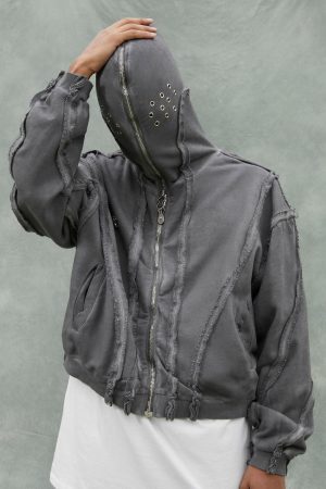 Concert Outfit Heavy Washed Distressed Full Zip Hoodie