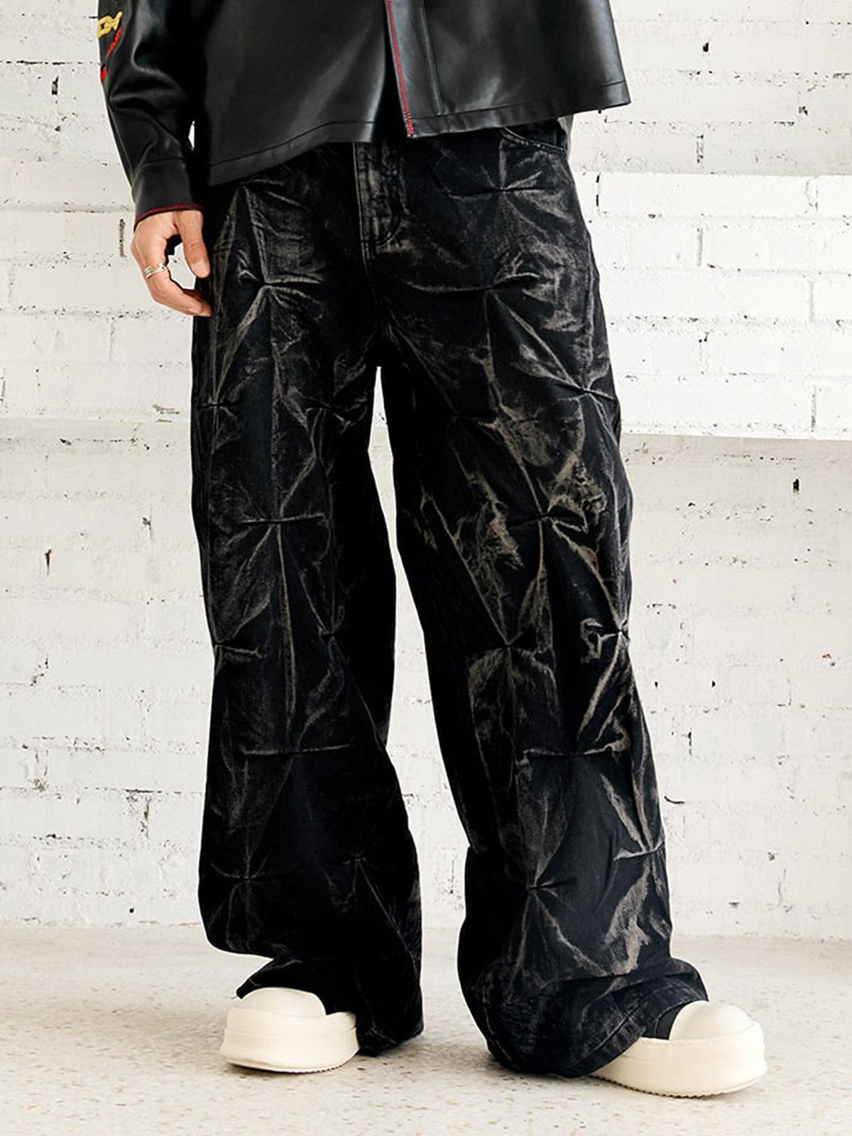 Concert Outfit Heavy Washed Distressed Pleated Baggy Jeans Concert Outfit Heavy Washed Distressed Pleated Baggy Jeans