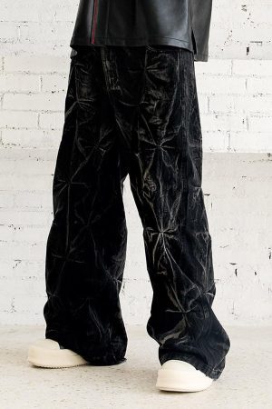 Concert Outfit Heavy Washed Distressed Pleated Baggy Jeans