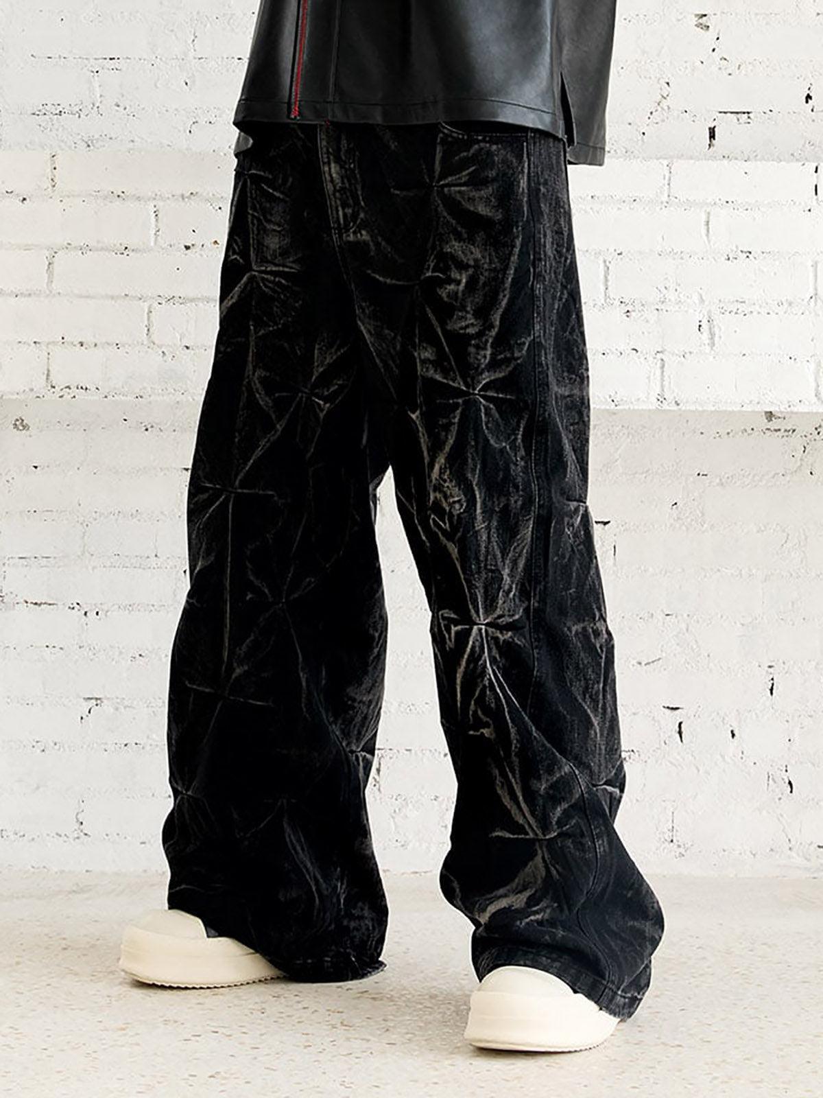 Concert Outfit Heavy Washed Distressed Pleated Baggy Jeans Concert Outfit Heavy Washed Distressed Pleated Baggy Jeans