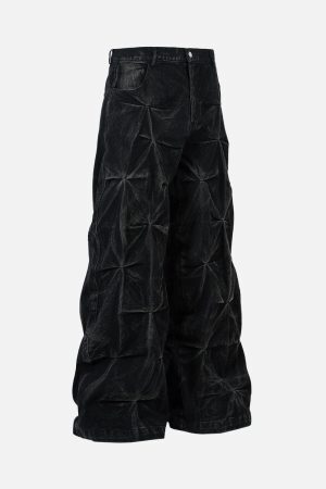 Concert Outfit Heavy Washed Distressed Pleated Baggy Jeans