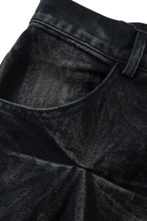 Concert Outfit Heavy Washed Distressed Pleated Baggy Jeans