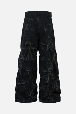 Concert Outfit Heavy Washed Distressed Pleated Baggy Jeans