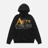 Concert Outfit Heavy Washed Letter Portrait Print Fleece Hoodie