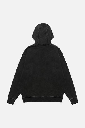 Concert Outfit Heavy Washed Letter Portrait Print Fleece Hoodie