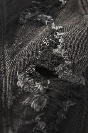 Concert Outfit Heavy Washed Ripped Plaid Stitching Hip-Hop Jeans