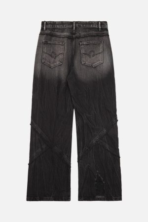 Concert Outfit Heavy Washed Ripped Plaid Stitching Hip-Hop Jeans