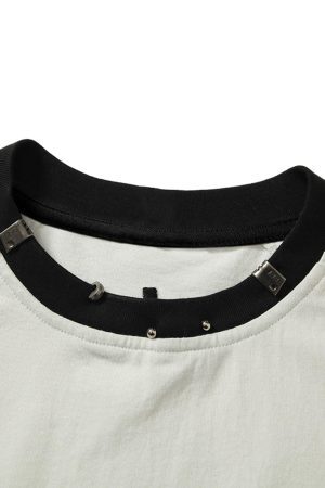 Concert Outfit Heavy Washed Street Metal Collar T-Shirt
