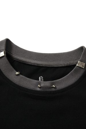 Concert Outfit Heavy Washed Street Metal Collar T-Shirt