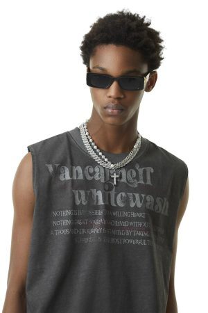 Concert Outfit Heavy Worker Washed And Broken Retro Font Vest