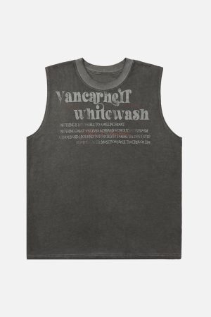 Concert Outfit Heavy Worker Washed And Broken Retro Font Vest
