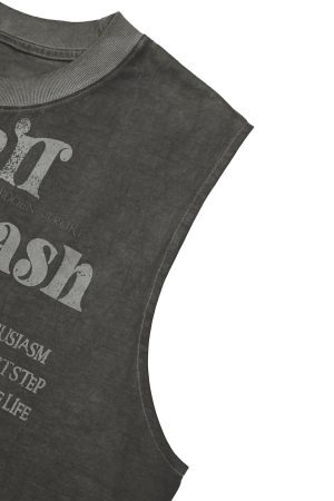 Concert Outfit Heavy Worker Washed And Broken Retro Font Vest